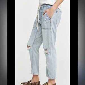One Teaspoon Shabbies Low Waist Drawstring Boyfriend Denim distressed Jeans XXS